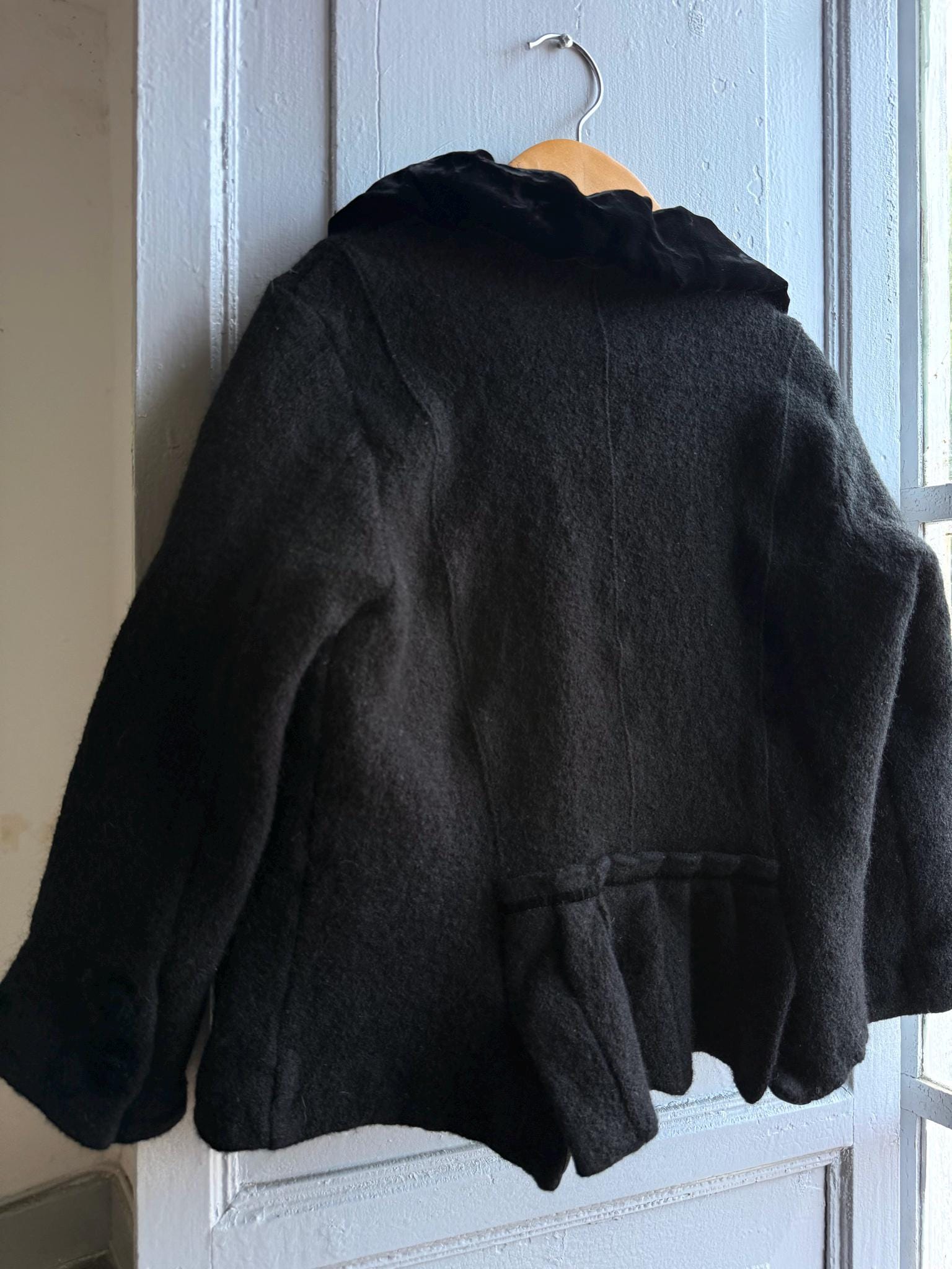 Vintage Felted Wool Jacket, Cropped Black Wool Coat, Parisian Chic Girls Jacket ,Boiled Wool