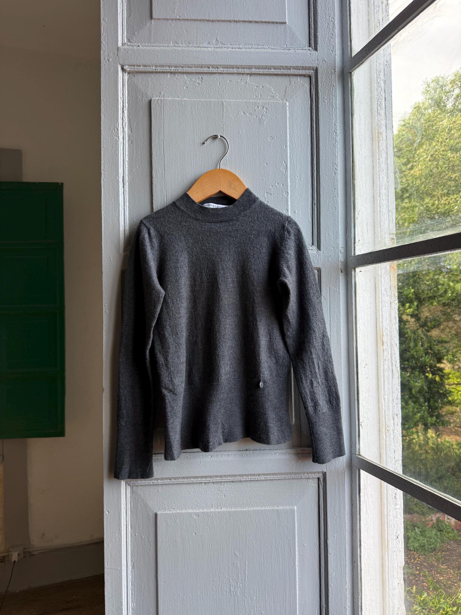 Merino Wool Kids' Grey Mock Neck Jumper — detail