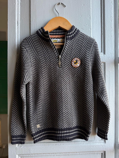 Chevron Knit Jumper For Kids In Grey — back view