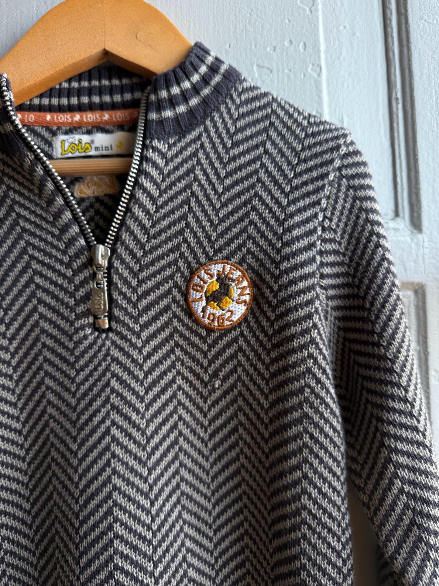 Chevron Knit Jumper For Kids In Grey — fabric close-up