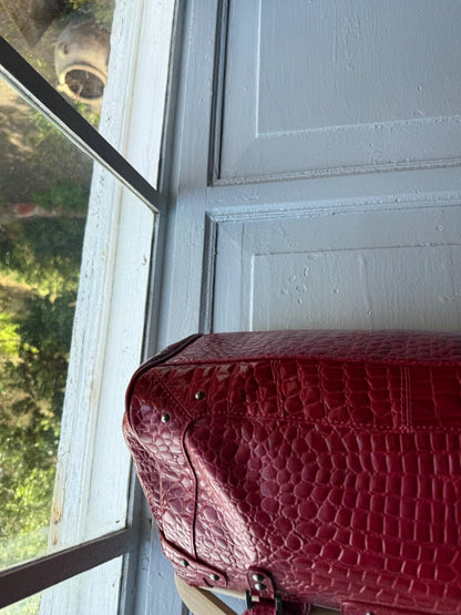 Red Patent Handbag, Y2K Croc Embossed Bag, Vintage Glam Shoulder Bag, Statement Purse Women