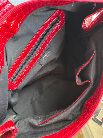 Red Patent Handbag, Y2K Croc Embossed Bag, Vintage Glam Shoulder Bag, Statement Purse Women