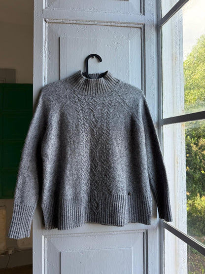 Grey Wool Blend Cable Knit Sweater — detail