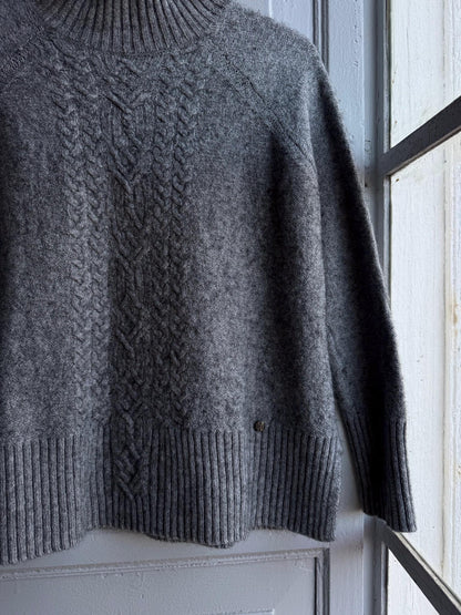 Grey Wool Blend Cable Knit Sweater — additional view 7
