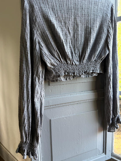 Grey Ruffle Crop Top, Romantic Boho Blouse, Prairie Long Sleeve shirt, Feminine Lightweight Womens S - M