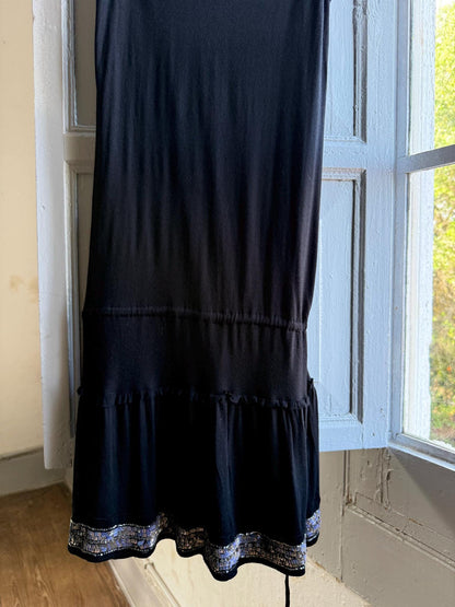 Black Beaded Y2K Slip Dress — back view