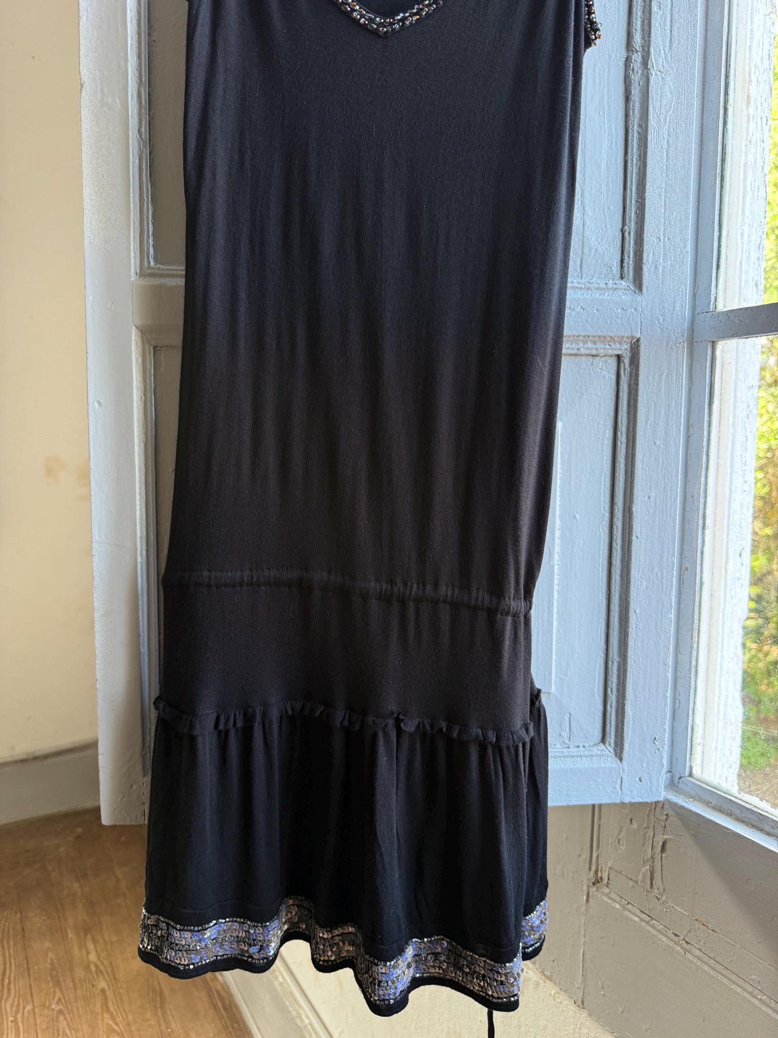 Black Beaded Y2K Slip Dress — fabric close-up
