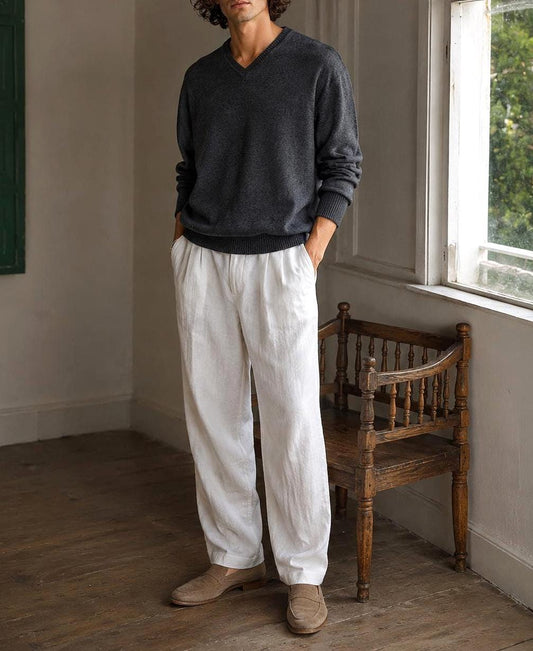 Vintage Wool V Neck Jumper, Mens Dark Grey Minimal Sweater, Old Money Knit, Relaxed Winter Pullover