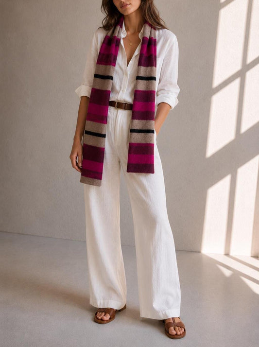 Vintage Pink Striped Lambswool Scarf
