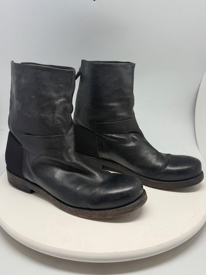 Black Leather Block Heel Ankle Boots — back view