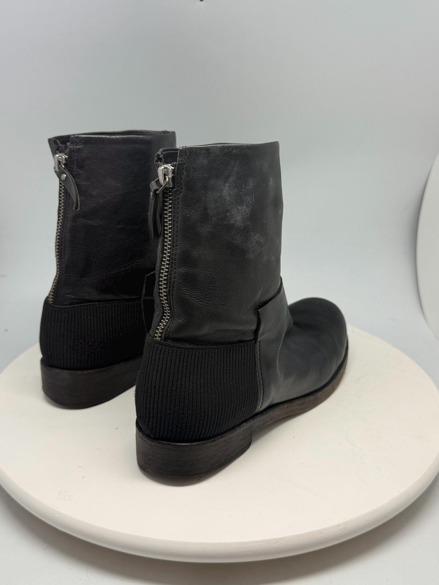 Black Leather Block Heel Ankle Boots — additional view 7