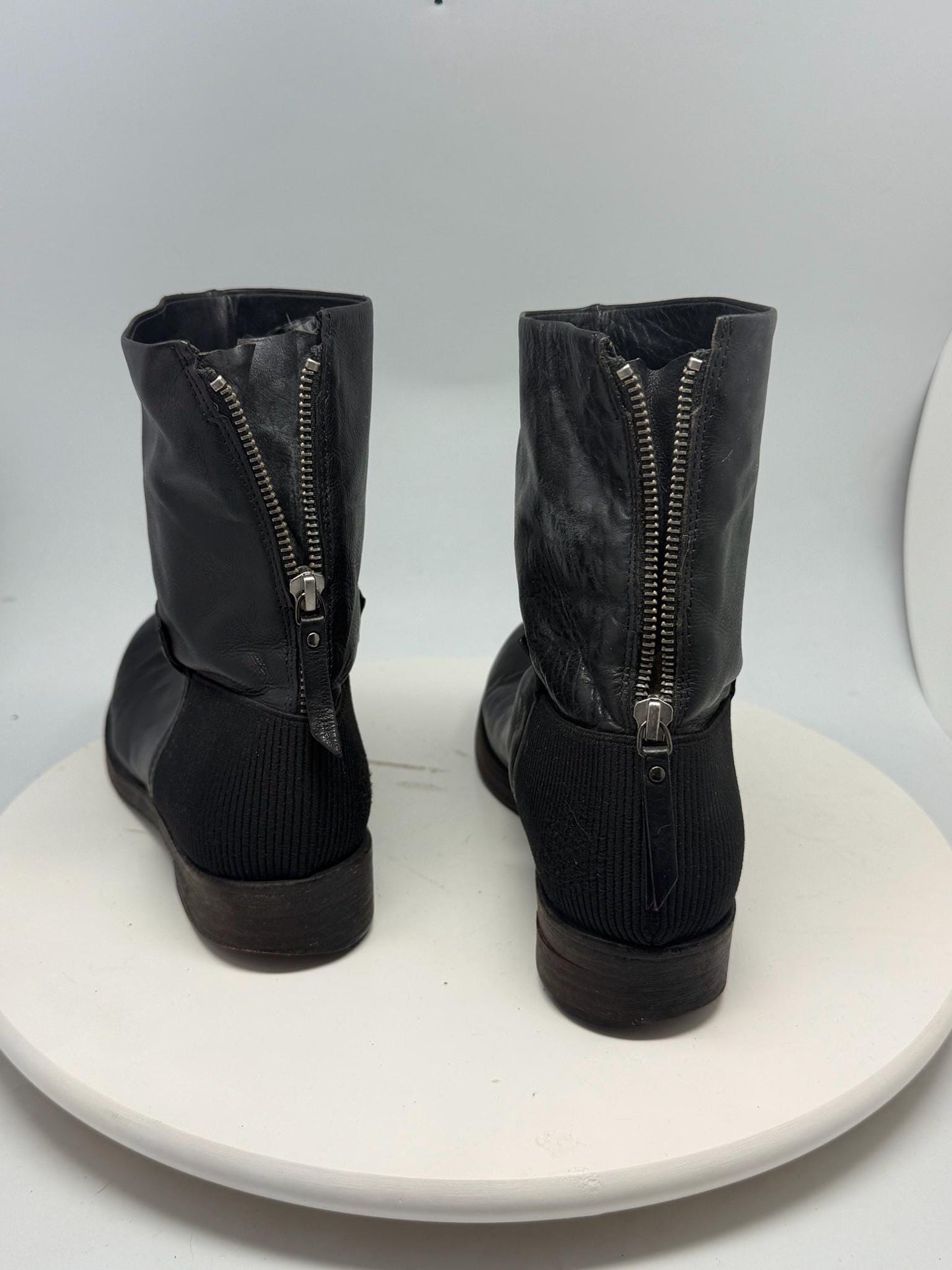 Black Leather Block Heel Ankle Boots — additional view 8