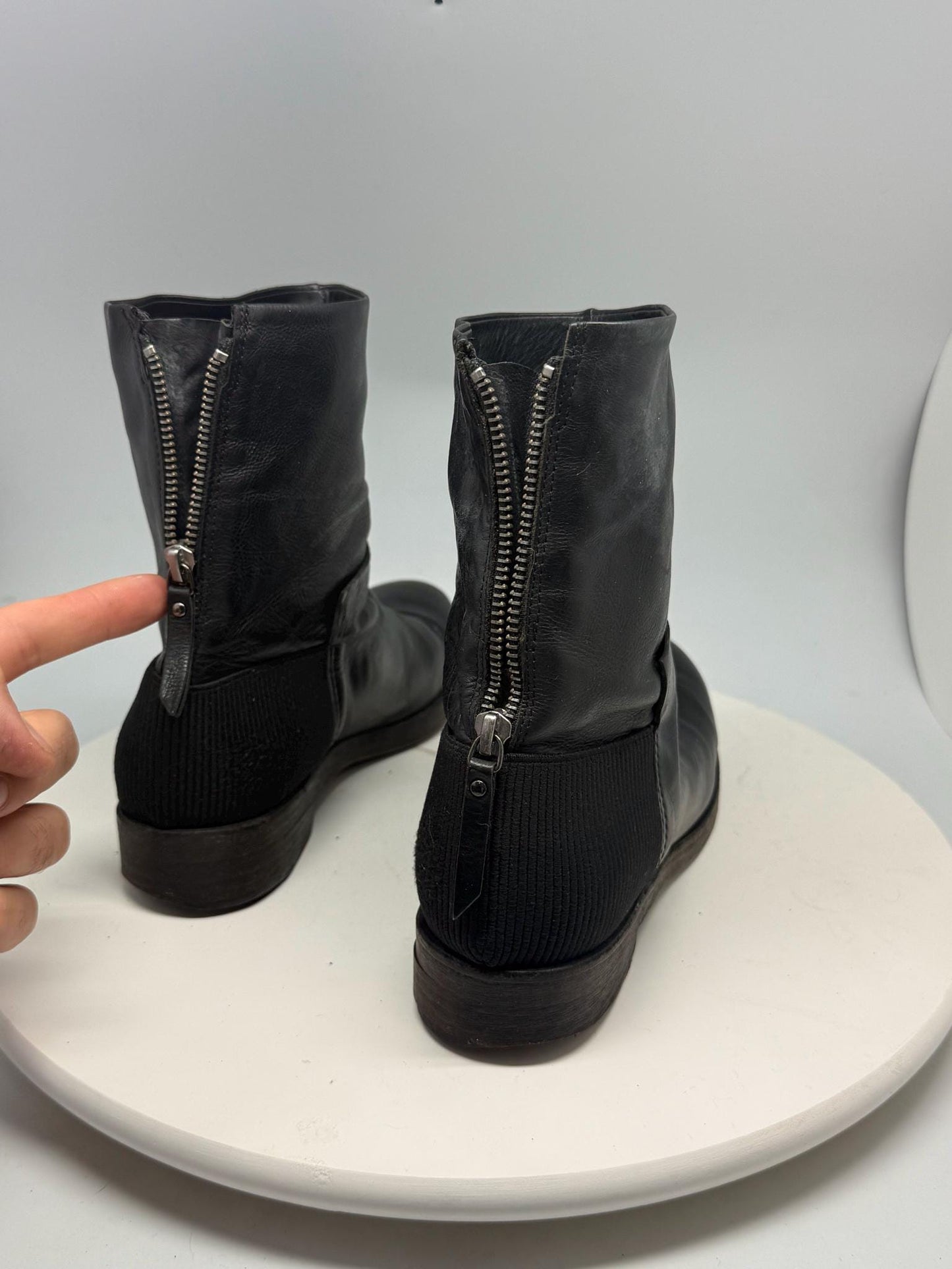 Black Leather Block Heel Ankle Boots — additional view 9