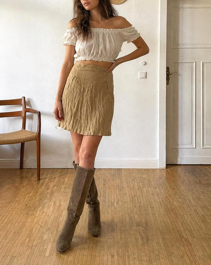 Tan High Waist Midi Skirt