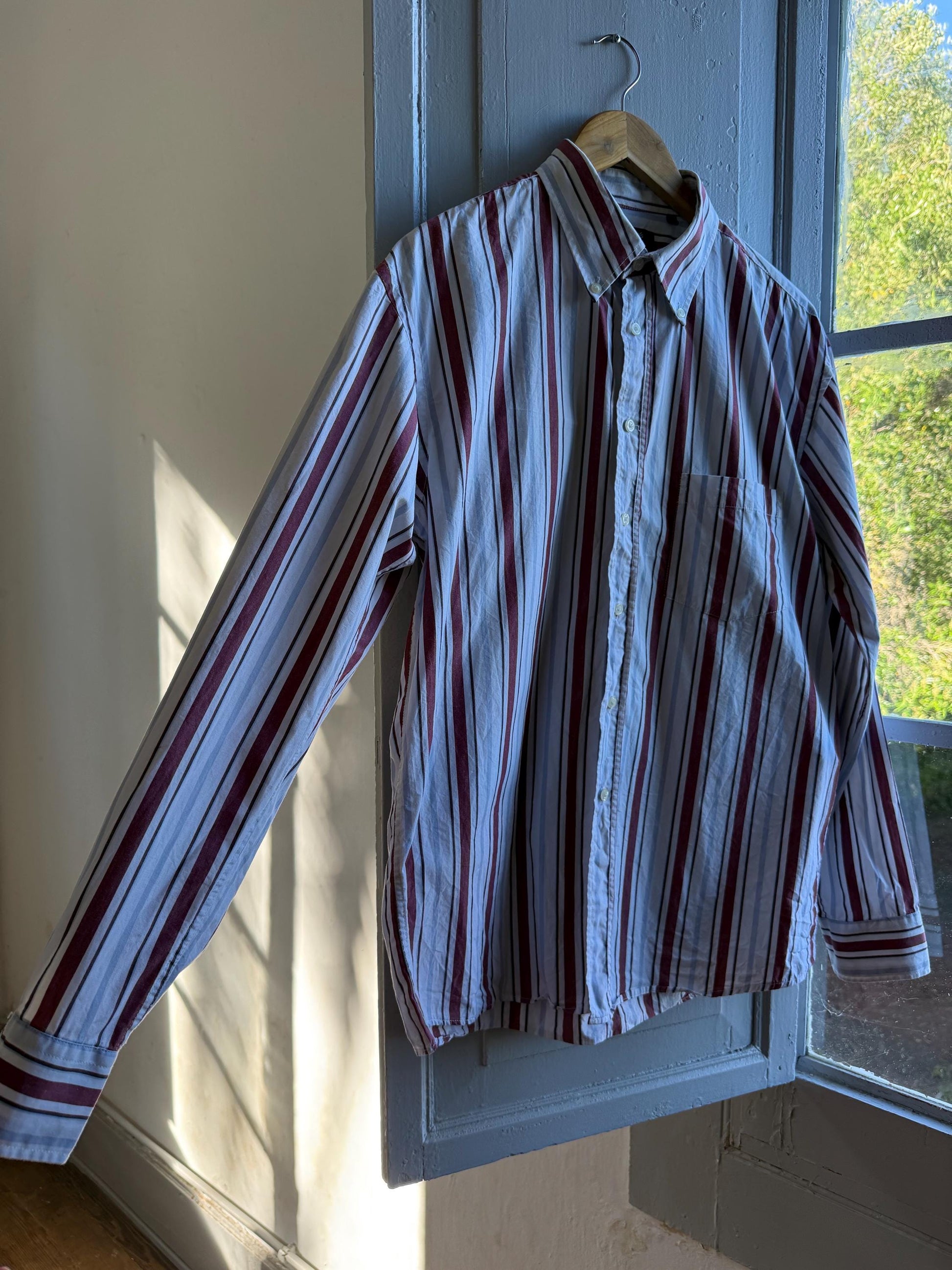 Vintage Barreds Sport Striped Shirt,m Mens Cotton Button Down, Relaxed Old Money Size L