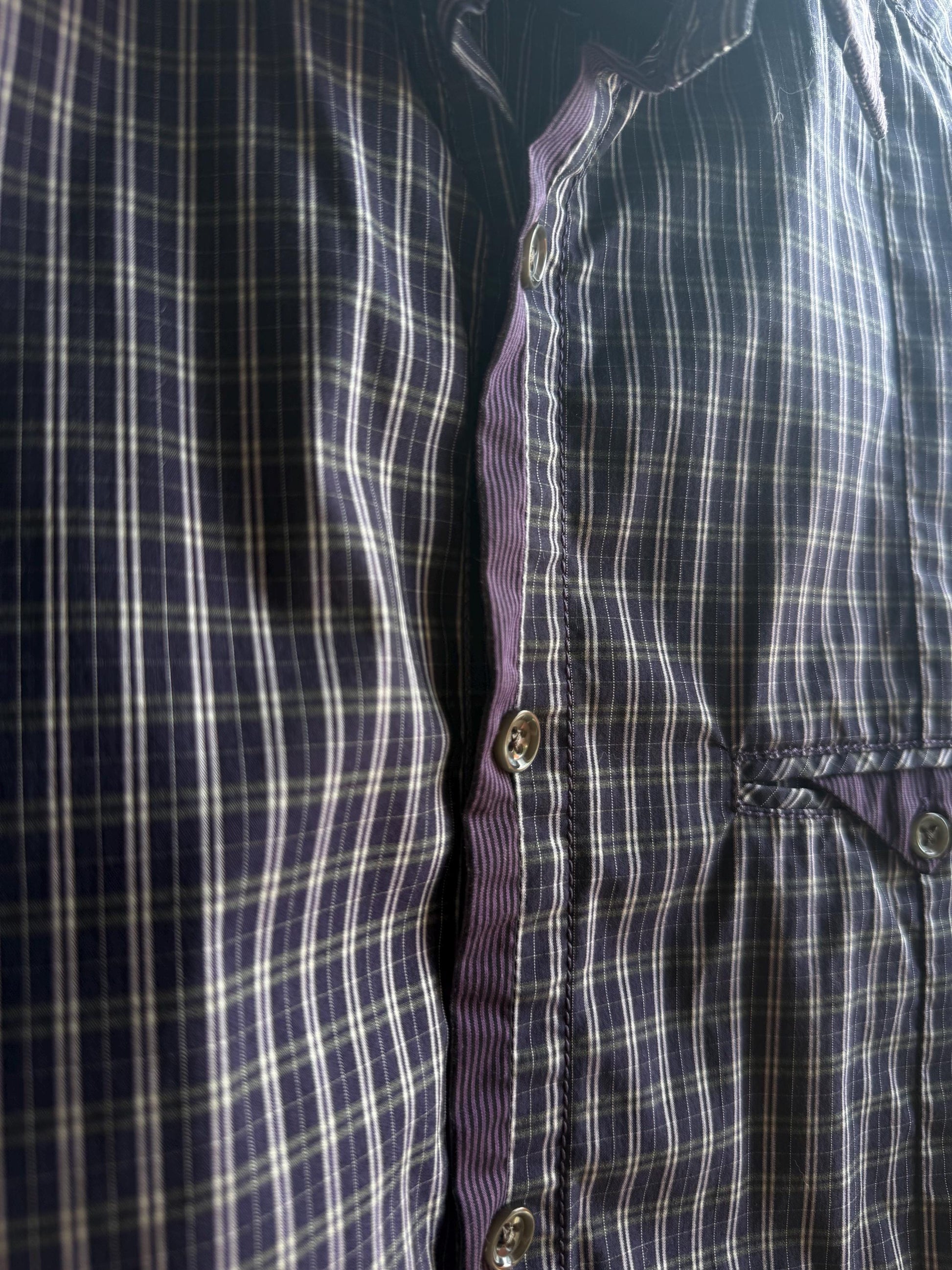 Boss Orange Purple Plaid Mens Shirt, Branded Button Down, Luxury Preppy menswear, Size M