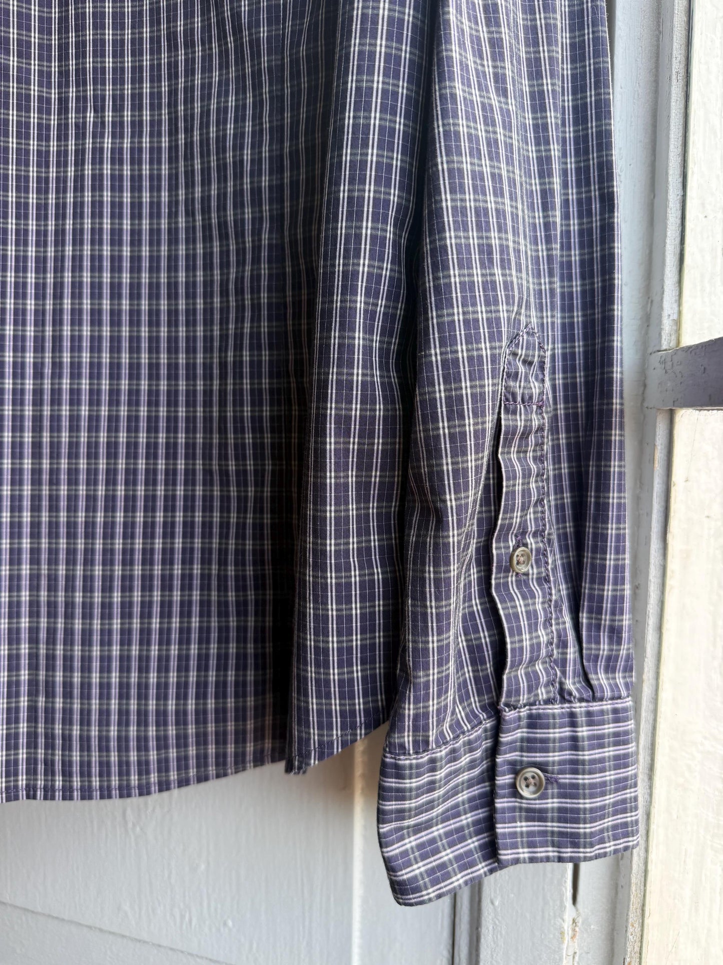 Boss Orange Purple Plaid Mens Shirt, Branded Button Down, Luxury Preppy menswear, Size M