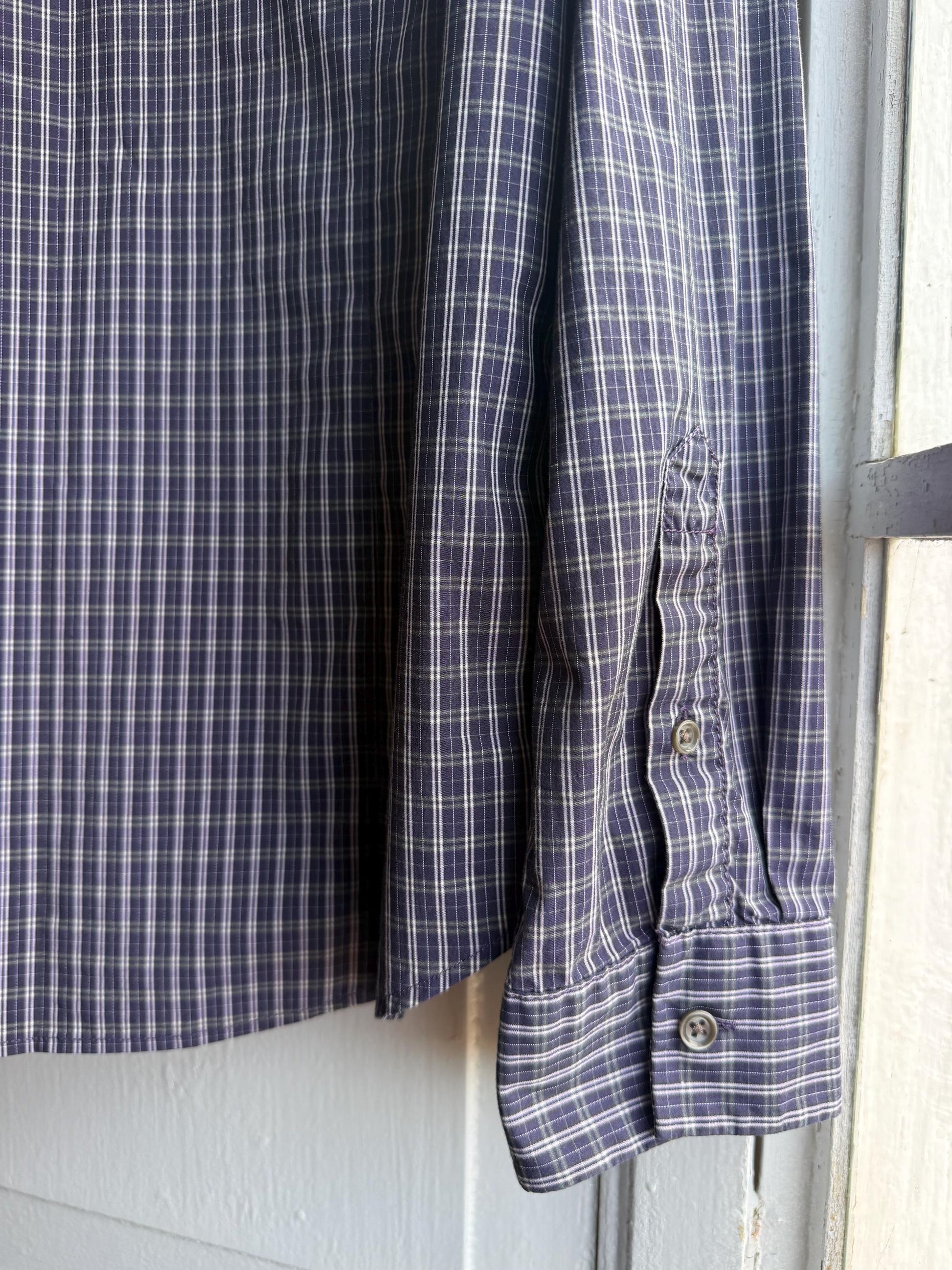 Boss Orange Purple Plaid Mens Shirt, Branded Button Down, Luxury Preppy menswear, Size M