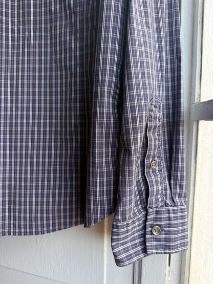 Boss Orange Purple Plaid Mens Shirt, Branded Button Down, Luxury Preppy menswear, Size M