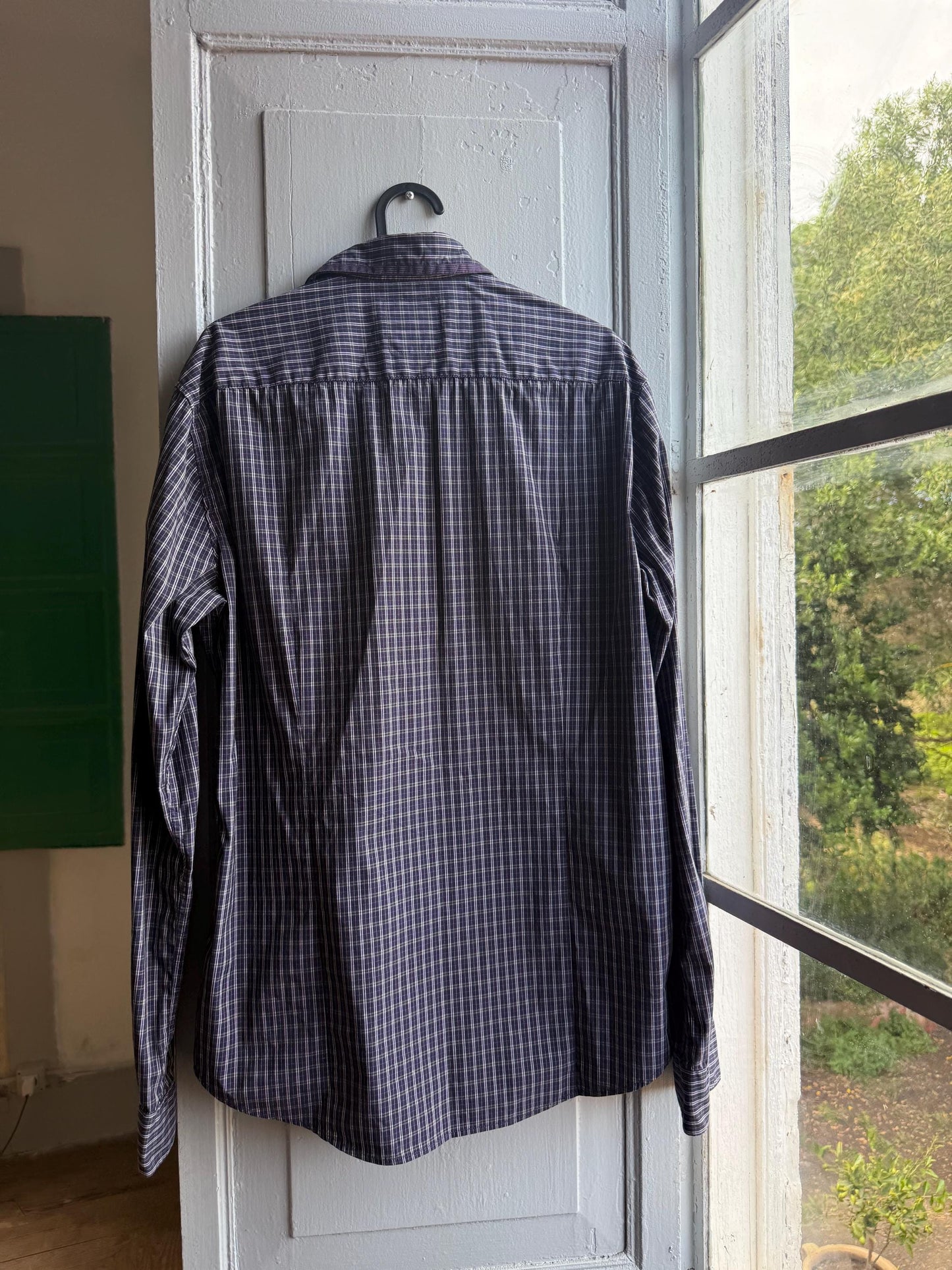 Boss Orange Purple Plaid Mens Shirt, Branded Button Down, Luxury Preppy menswear, Size M