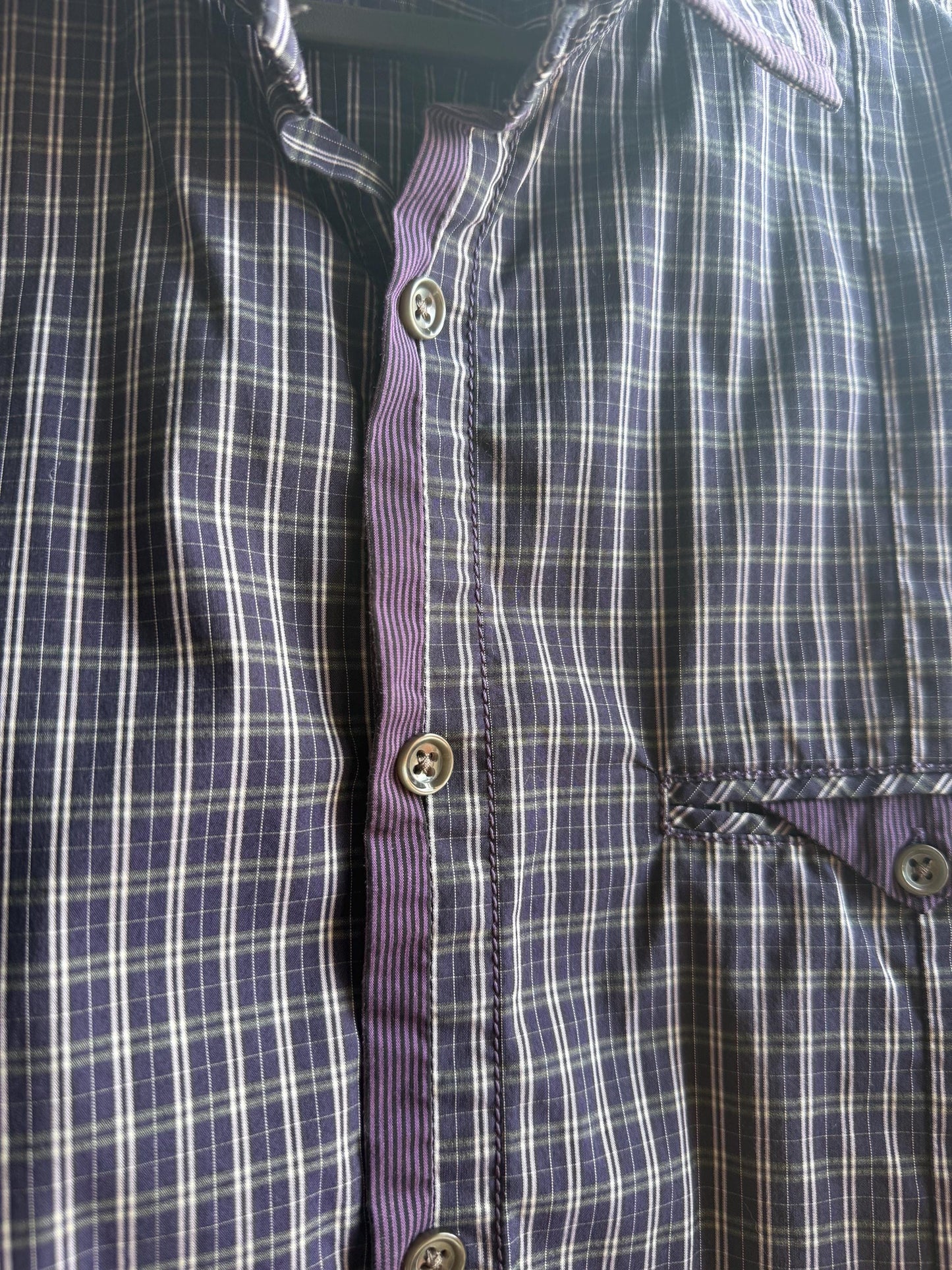 Boss Orange Purple Plaid Mens Shirt, Branded Button Down, Luxury Preppy menswear, Size M
