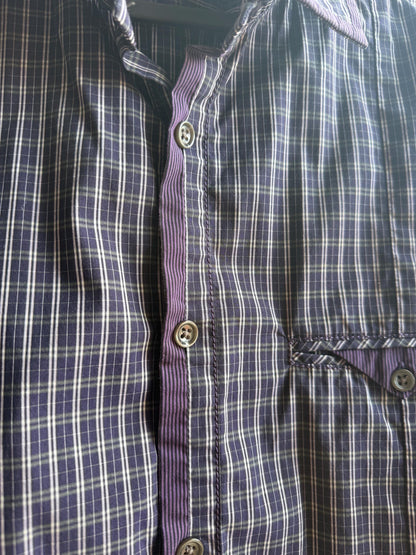 Boss Orange Purple Plaid Mens Shirt, Branded Button Down, Luxury Preppy menswear, Size M