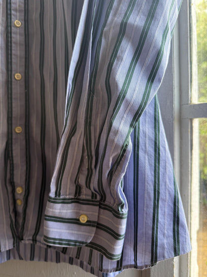 Vintage Burberry London Striped Shirt Mens Blue Button Down Luxury Cotton Old Money Designer Oversized XL