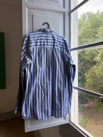 Vintage Burberry London Striped Shirt Mens Blue Button Down Luxury Cotton Old Money Designer Oversized XL
