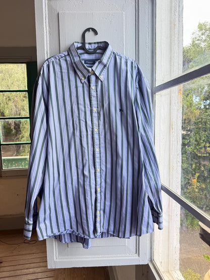 Vintage Burberry London Striped Shirt Mens Blue Button Down Luxury Cotton Old Money Designer Oversized XL