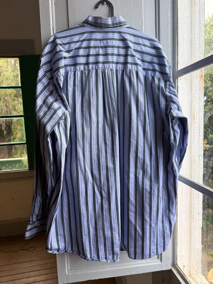 Vintage Burberry London Striped Shirt Mens Blue Button Down Luxury Cotton Old Money Designer Oversized XL