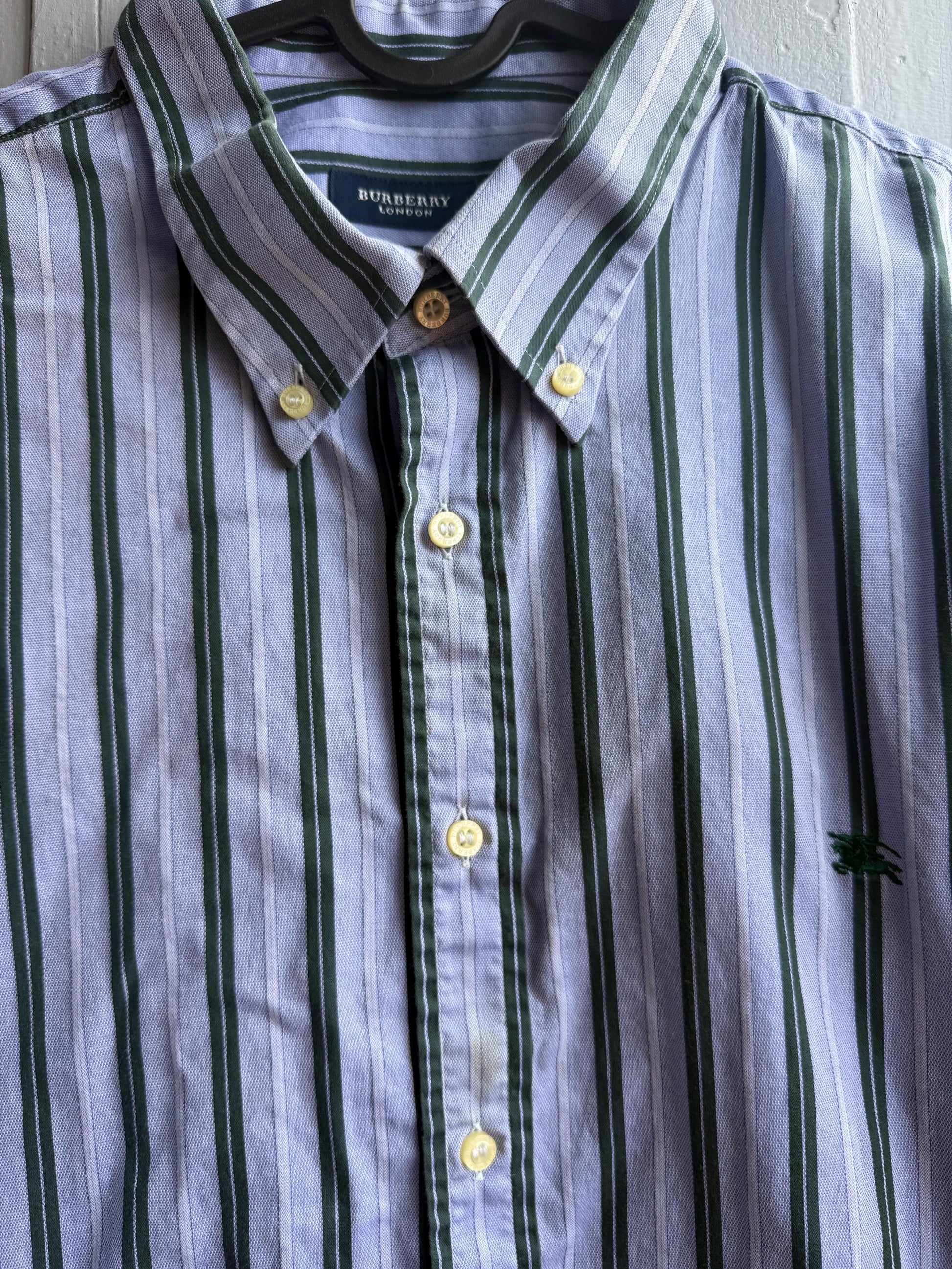 Vintage Burberry London Striped Shirt Mens Blue Button Down Luxury Cotton Old Money Designer Oversized XL
