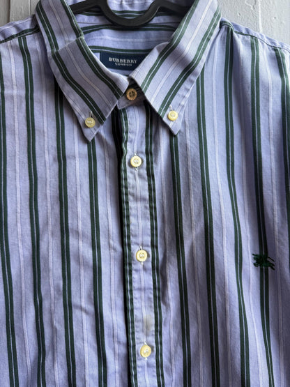Vintage Burberry London Striped Shirt Mens Blue Button Down Luxury Cotton Old Money Designer Oversized XL