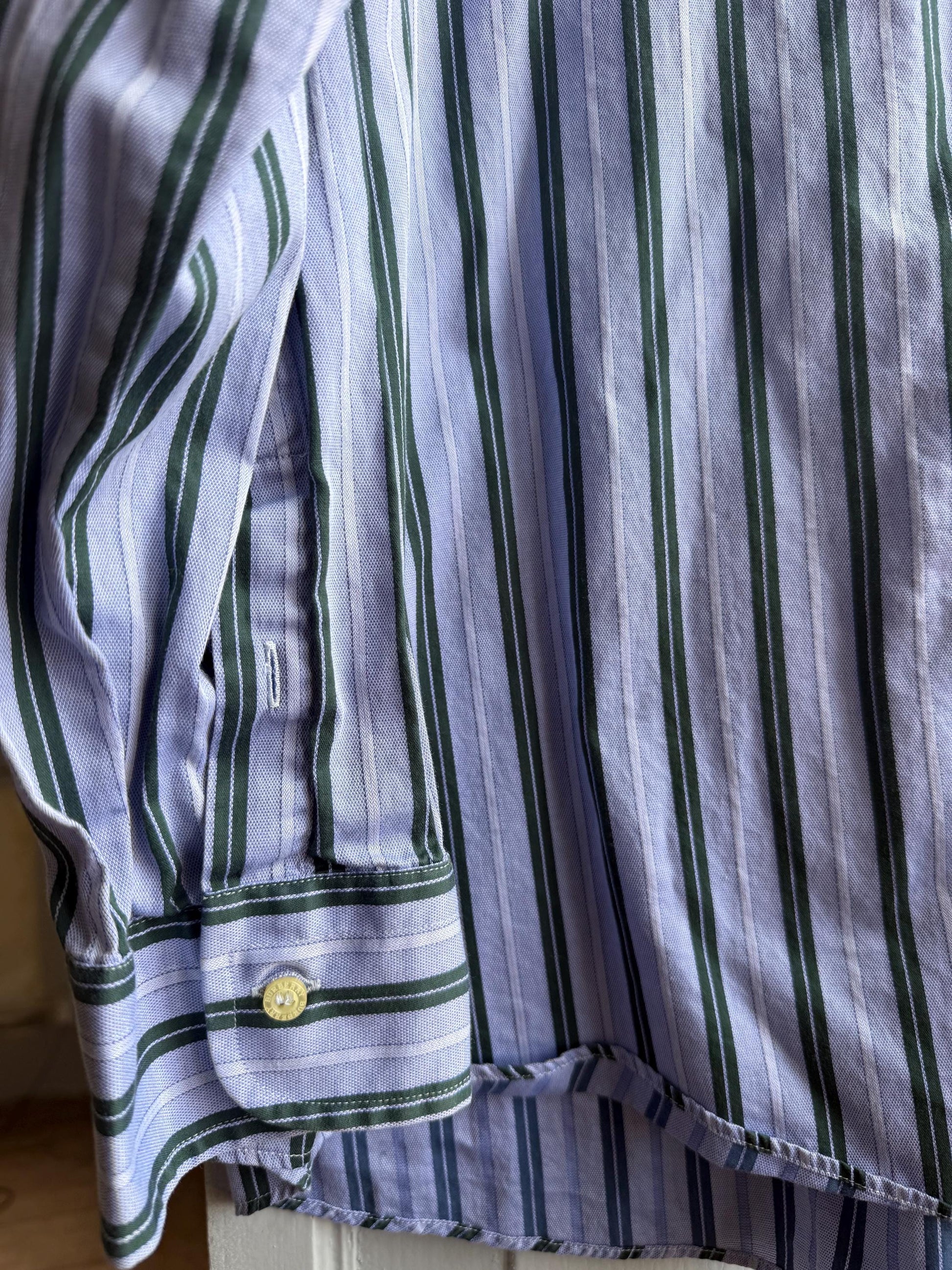 Vintage Burberry London Striped Shirt Mens Blue Button Down Luxury Cotton Old Money Designer Oversized XL