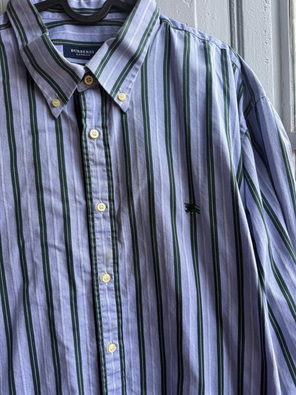 Vintage Burberry London Striped Shirt Mens Blue Button Down Luxury Cotton Old Money Designer Oversized XL