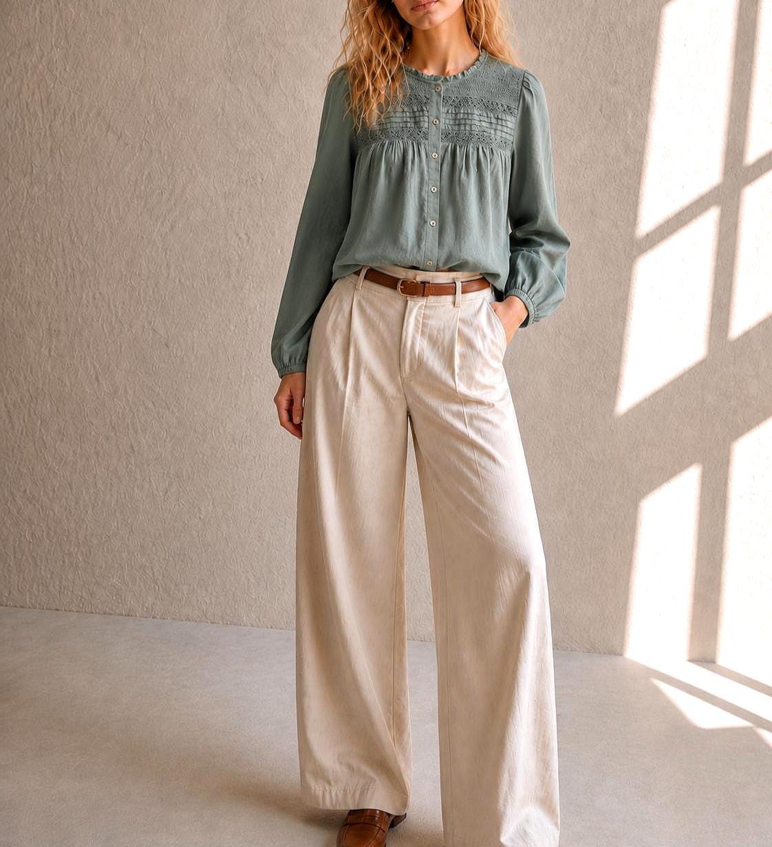 Romantic Sage Green Cotton Blouse, Womens size XXS Prairie Top, Cottagecore Feminine Button Shirt