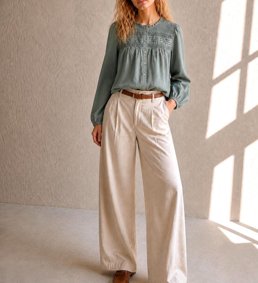 Romantic Sage Green Cotton Blouse, Womens size XXS Prairie Top, Cottagecore Feminine Button Shirt