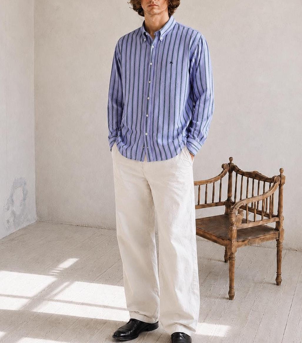 Vintage Burberry London Striped Shirt Mens Blue Button Down Luxury Cotton Old Money Designer Oversized XL