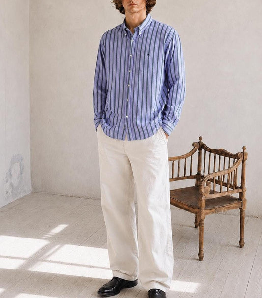 Vintage Burberry London Striped Shirt Mens Blue Button Down Luxury Cotton Old Money Designer Oversized XL