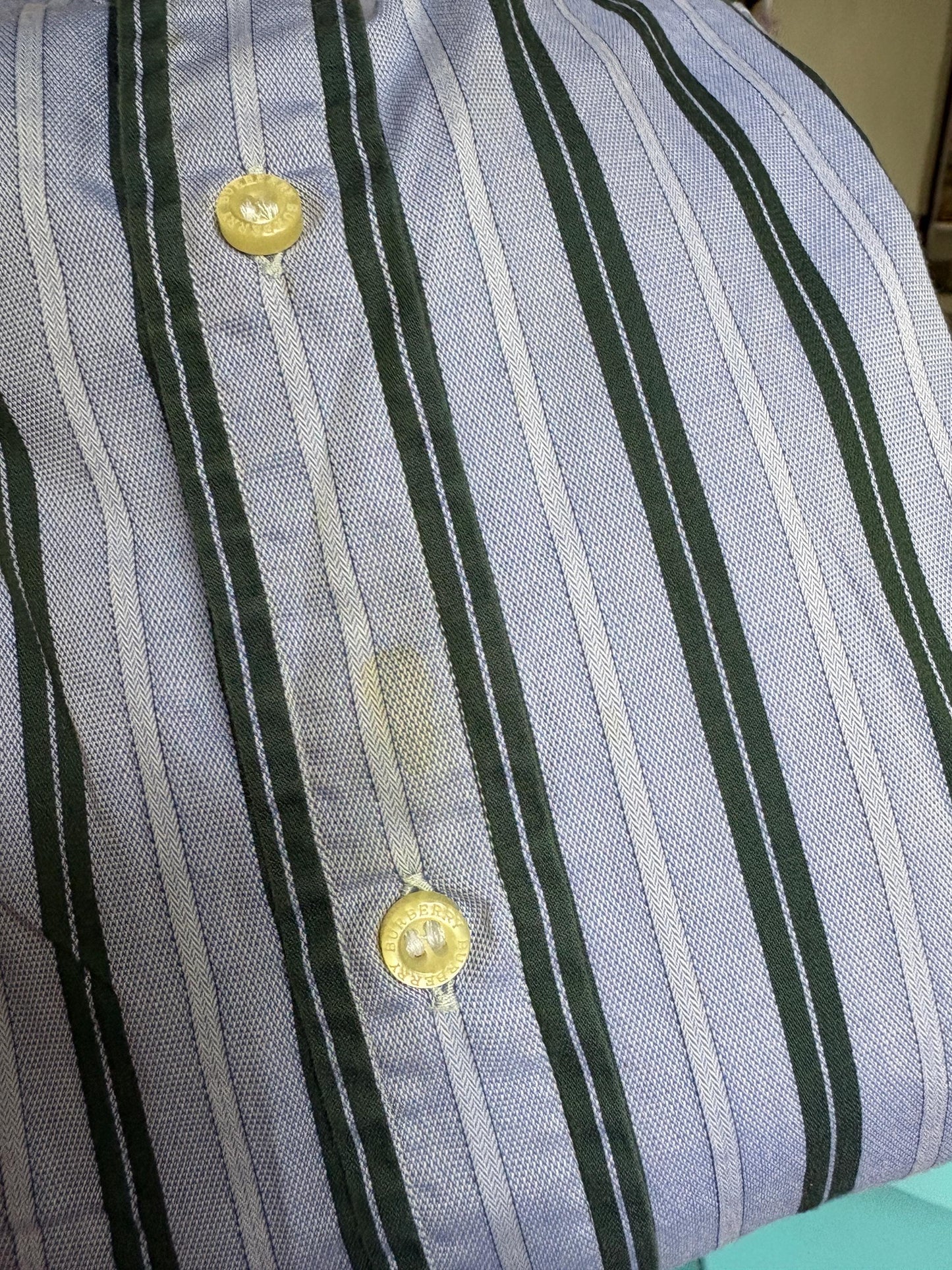 Vintage Burberry London Striped Shirt Mens Blue Button Down Luxury Cotton Old Money Designer Oversized XL