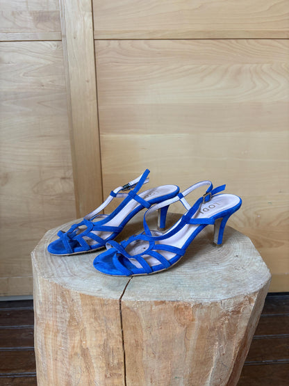 Lodi Blue Suede Sandals, Made In Spainm, Artisan designer leather Heels, Vintage Strappy Shoes, EU 37