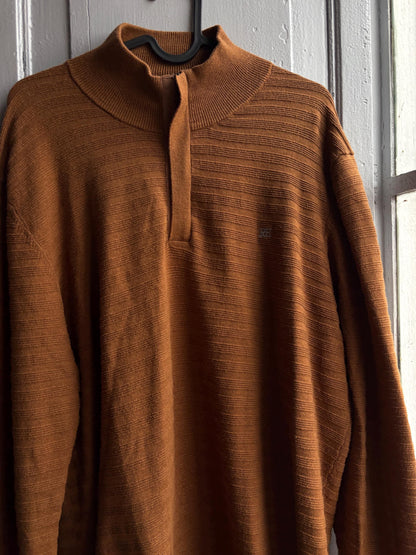 Pedro Del Hierro Men Mock Neck Jumper, Luxury Cotton Silk Blend sweater, Brown wardrobe essential, Size XL