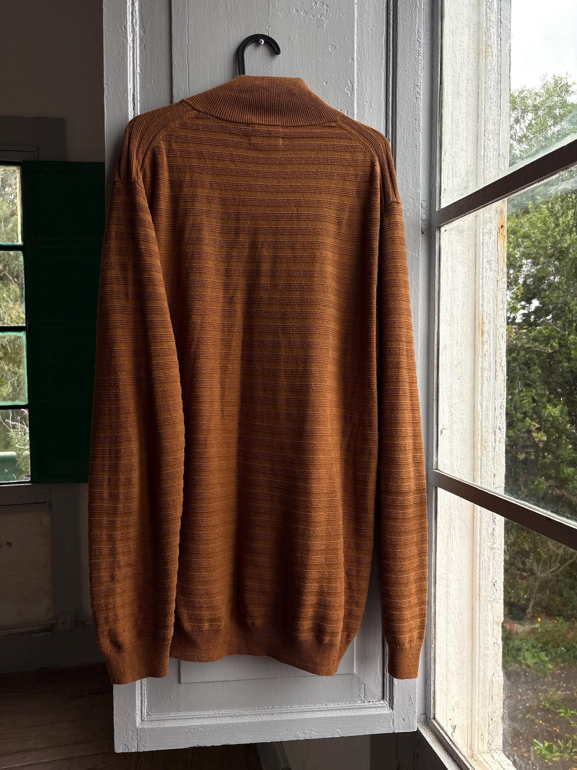 Pedro Del Hierro Men Mock Neck Jumper, Luxury Cotton Silk Blend sweater, Brown wardrobe essential, Size XL