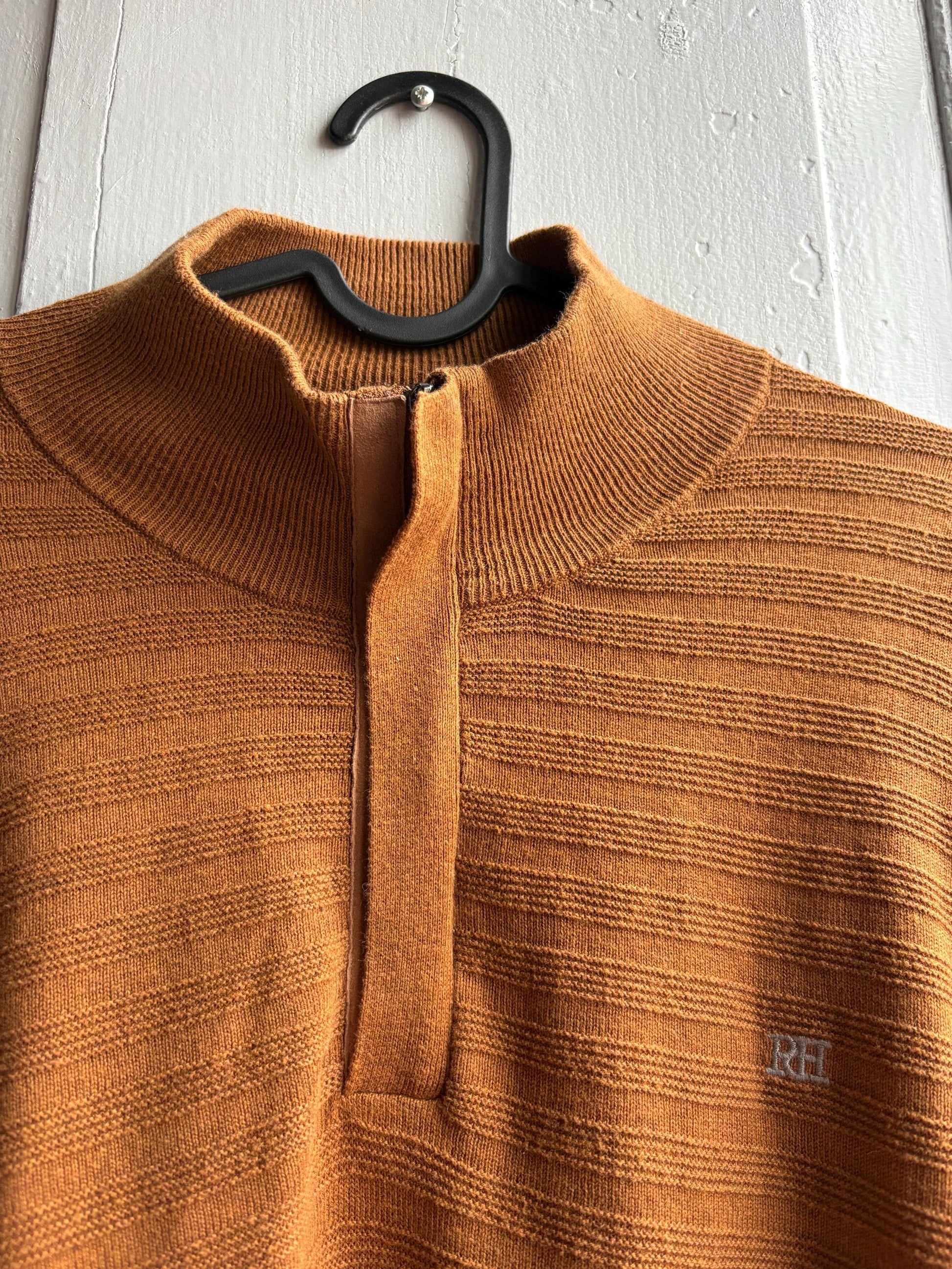 Pedro Del Hierro Men Mock Neck Jumper, Luxury Cotton Silk Blend sweater, Brown wardrobe essential, Size XL