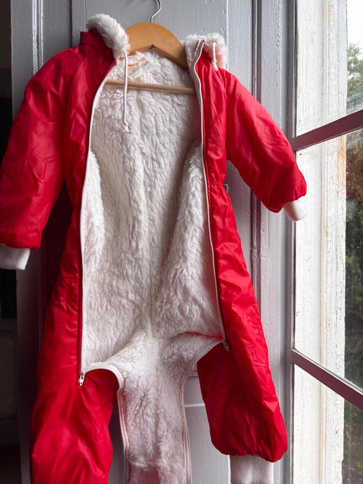 Vintage Italian Red Baby Snowsuit — back view