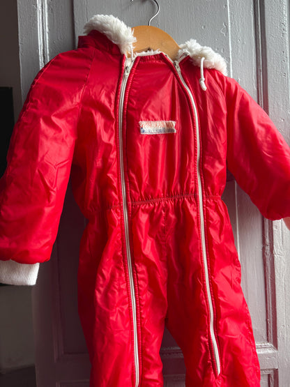 Vintage Italian Red Baby Snowsuit — fabric close-up