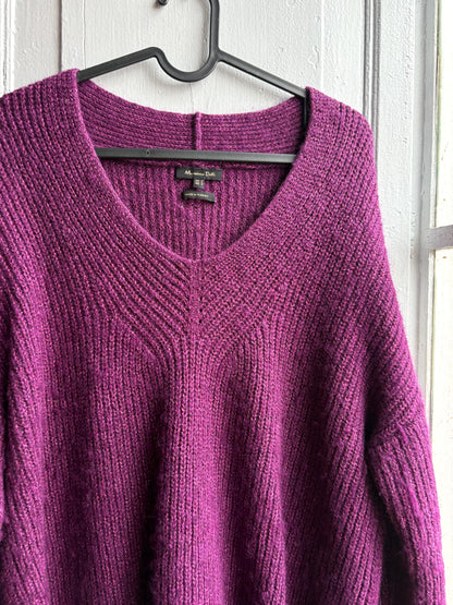 Massimo Dutti Purple Wool Blend Jumper, Women Oversized Knit, Relaxed Sweater, Cozy Minimalist aesthetic, Size M