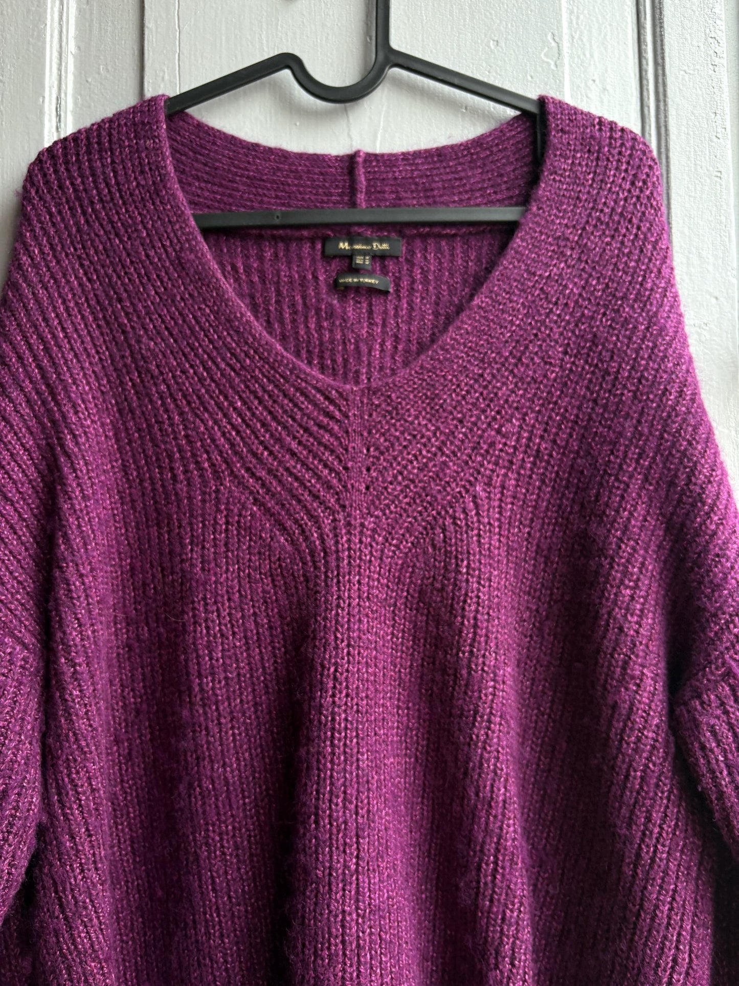 Massimo Dutti Purple Wool Blend Jumper, Women Oversized Knit, Relaxed Sweater, Cozy Minimalist aesthetic, Size M