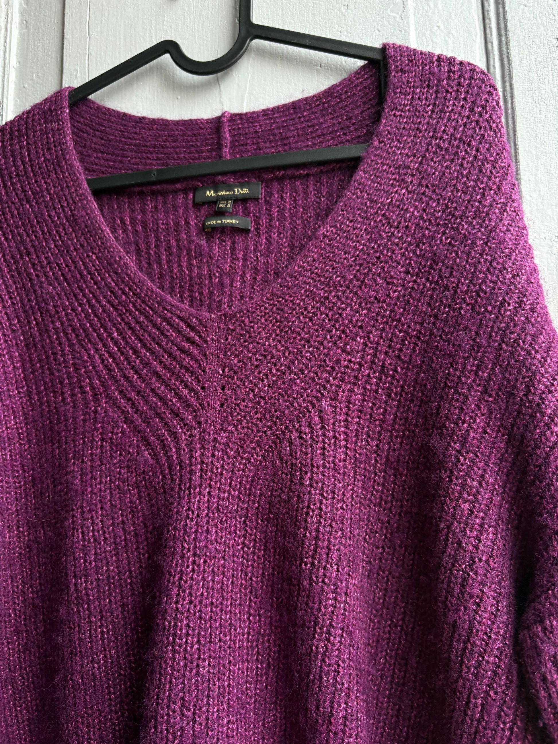 Massimo Dutti Purple Wool Blend Jumper, Women Oversized Knit, Relaxed Sweater, Cozy Minimalist aesthetic, Size M