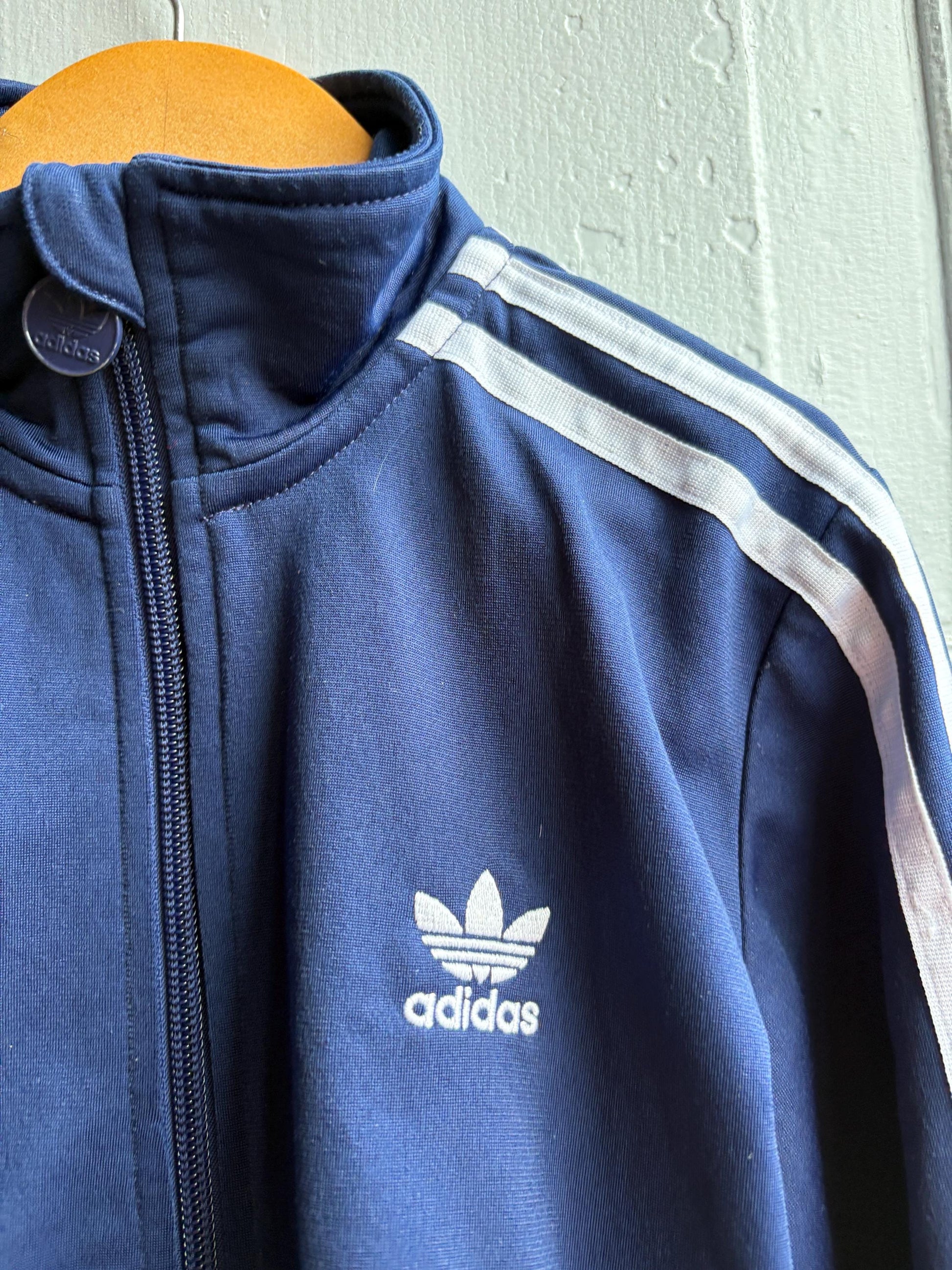 Adidas Kids Track Jacket, Navy Blue Zip Up Sportswear, 3 Stripe Jacket, Vintage Boys Age 10