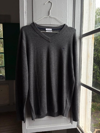 Pedro Del Hierro Men Wool - Cashmere Jumper, Luxury Grey V Neck Sweater, Soft Grandpa Core XL